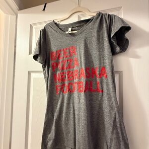 Bella Heather Gray Tee “Beer, Pizza, Nebraska Football”